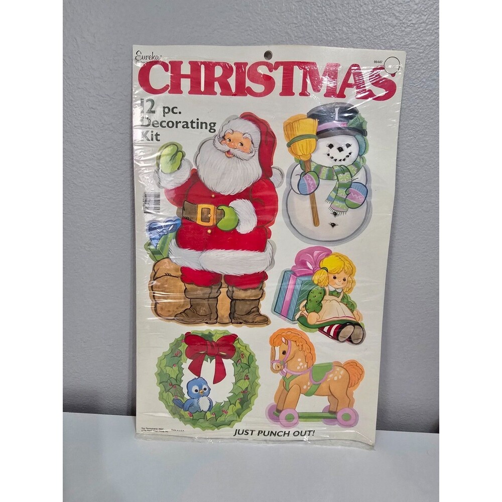 Eureka 12 Piece Christmas Decorating Kit Vintage  Punch Out Paper New but open